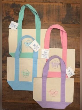 Trader Joe’s Mini Pastel Canvas Tote Bags - Pink, Lavender, Blue, Mint